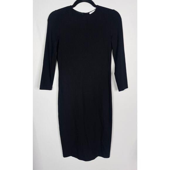 Vince XXS Black 3/4 Sleeve Sheath Dress Exposed Back Zipper Stretch Crew Neck - Picture 1 of 9